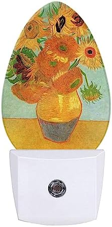 Swono Night Lights Plug into Wall Van Gogh Sunflower Art Painting Auto On Off Nightlight for Bedroom Bathroom Hallway Garage Home Wall Decor LED Night Light