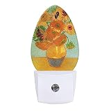 Swono Night Lights Plug into Wall Van Gogh Sunflower Art Painting Auto On Off Nightlight for Bedroom