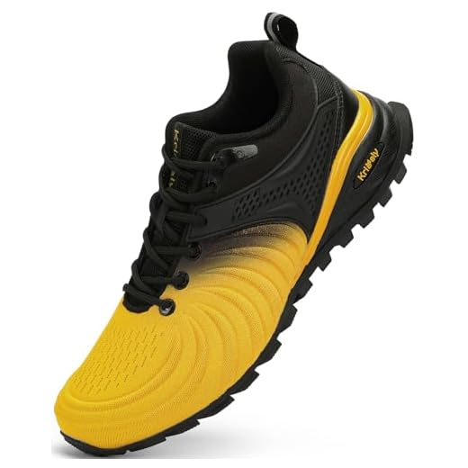 Kricely Zapatillas de Trail Running Hombre Zapatillas de Trekking Zapatos de Senderismo Ligero Antideslizantes AL Aire Libre Deporte Tenis Sneakers Amarillo 44