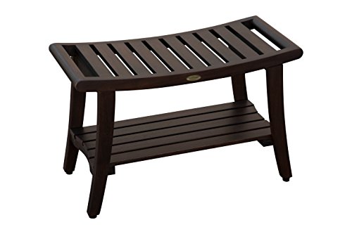 DecoTeak Harmony 30 Inch Brown Waterproof Teak Wood Shower Bench | Provides Safety, Storage, and Organization for Bathroom Accessories