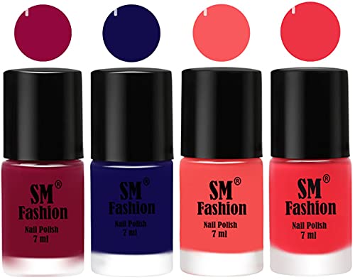 Image of Nail Polish Combo Set (Pack of 4) Quick Dry Gel Finish Nail Paint | Cherry Blossom,Dark Blue,Light Pink,Rose Pink | 7 ml Each