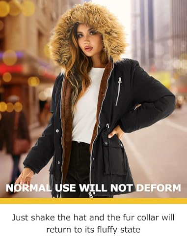 Garemcy Womens Winter Water Repellent Coat Thicken Puffer Jacket Warm Fleece Lined Parka With Fur Hood Coat3