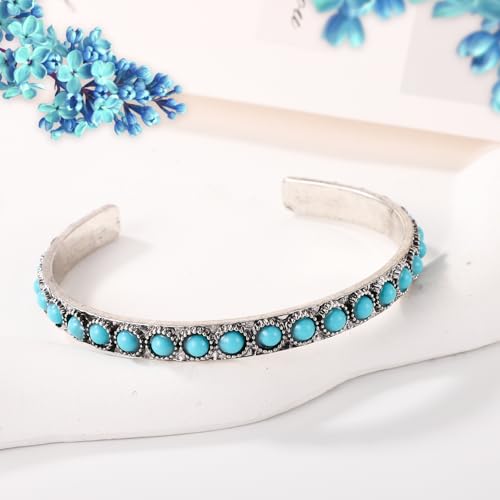 Vintage Turquoise Cuff Bracelet for Women, Synthetic Turquoise Cuff Bangle Jewelry for Cowgirl Gift4
