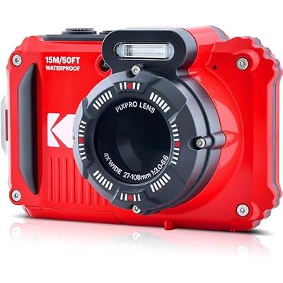 KODAK PIXPRO WPZ2 Rugged Waterproof Digital Camera, Red Bundles with Case, Monopod, Card Reader and More (9 Items)