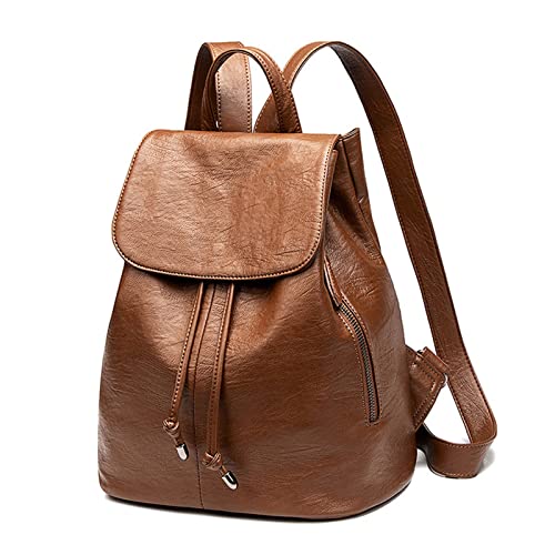 Mochila Moda Simples Feminina de Couro Macio Mochila de Viagem Pequena Multifuncional Anti-roubo Bol