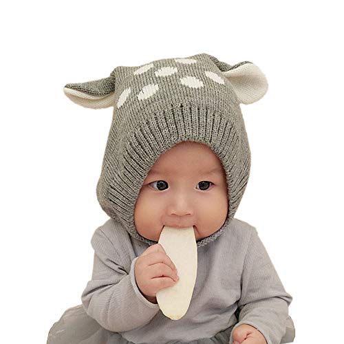 XYX Toddlers Baby Girls and Boys Fleece Lined Crochet Earflap Hats Newborn Kids Cute Beanie Cap Winter Soft Warm Knit Caps (Click A hat - Grey)