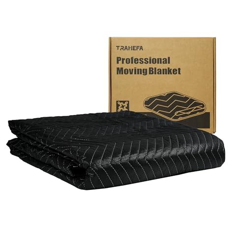 Trahefa Moving Blanket 80 x 72 inches, Quilted Moving Blankets Heavy Duty Moving Padded Blanket Furniture Blankets for Moving (1, Black)