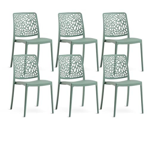 SIEDITI FUORI E DENTRO Chaises de Jardin en polypropylène avec Fibre de Verre, chaises empilables pour extérieur ou intérieur, Design Moderne et Naturel - Sole (6 chaises, Vert Sauge)