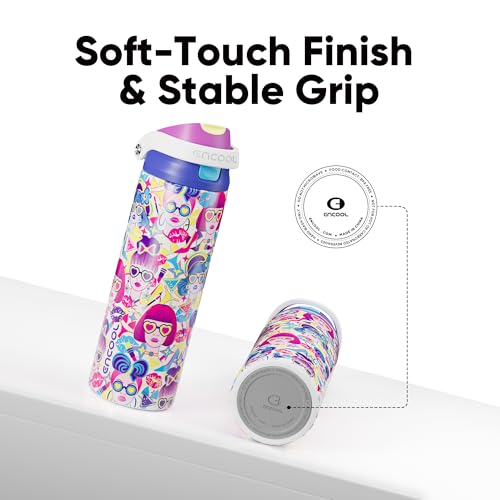 Image of ENCOOL Leakproof Insulated Water Bottle with Straw Dual-Sip Water Bottle Bag-Safe Design for Work, Commute & Gym - Keeps Drinks Cold All Day, 24 oz, Neon Sweetheart