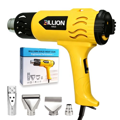 BILLION GOLD 1800W Heat Gun for Crafting - 100℉ to 1200℉ Variable Temperature Control Heat Shrink Gun with 4 Nozzles - Hot Air Gun for Shrink Tubing, Epoxy Resin, Paint Removing, DIY Projects