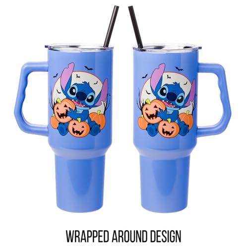 Silver Buffalo Disney Lilo and Stitch Halloween Spooky Pumpkin Jack-O-Lantern Stainless Steel Tumbler with Handle and Straw, Fits in Standard Cup Holder, 40 Ounces - Image 6