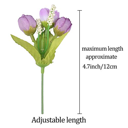 Artificial Flowers Roses and Rosebuds in Picket Fence Pot for Home Office Wedding Decoration (Set of 2, Purple)