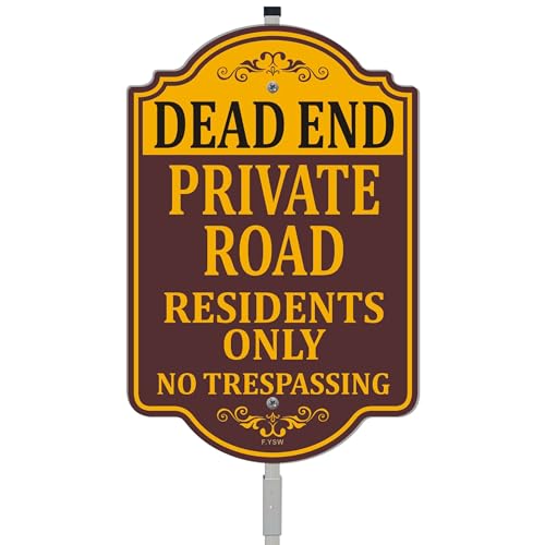 Dead End Private Road Residents Only No Trespassing Sign 12" x 8" With 35" Long Metal Property Driveway Traffic Stake With Stand Aluminum Outdoor Use Yard