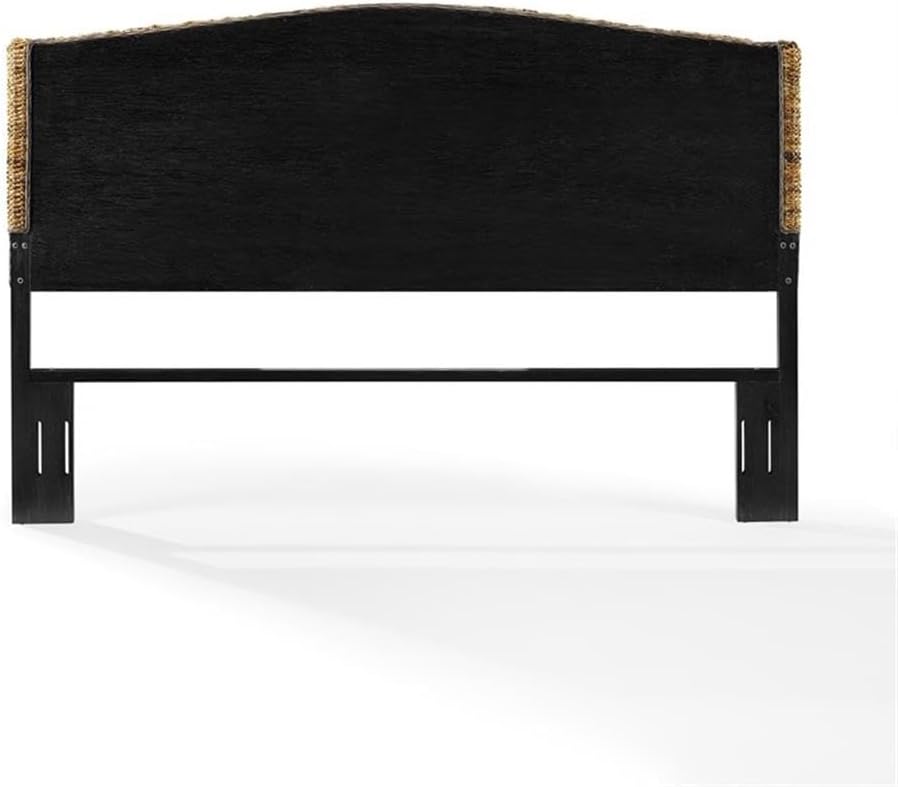Pemberly Row King Banana Leaf Headboard, Natural/Black Finish, Handwoven Rattan Over Wood Frame, 53.75" H x 82.5" W, Coastal Style Bedroom Furniture
