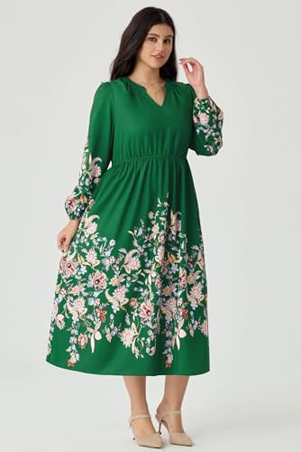 Image of TIYOMI Womens Plus Size Dresses Fall Long Sleeve Maxi Dresses V Neck Floral Spring Party Dress with Pockets XL-5XL (14W-28W)