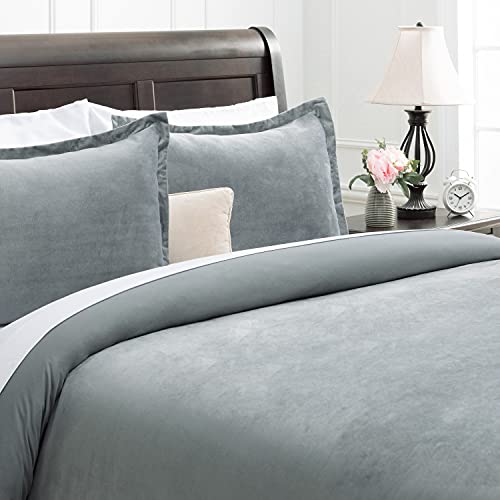 Chanasya Velour Velvet Duvet Cover Set - Duvet Cover (90” X 90”) & 2 Pillow Shams (20” X 26”) - 3-Piece Set - Gray Blue, Queen Size #TOP1