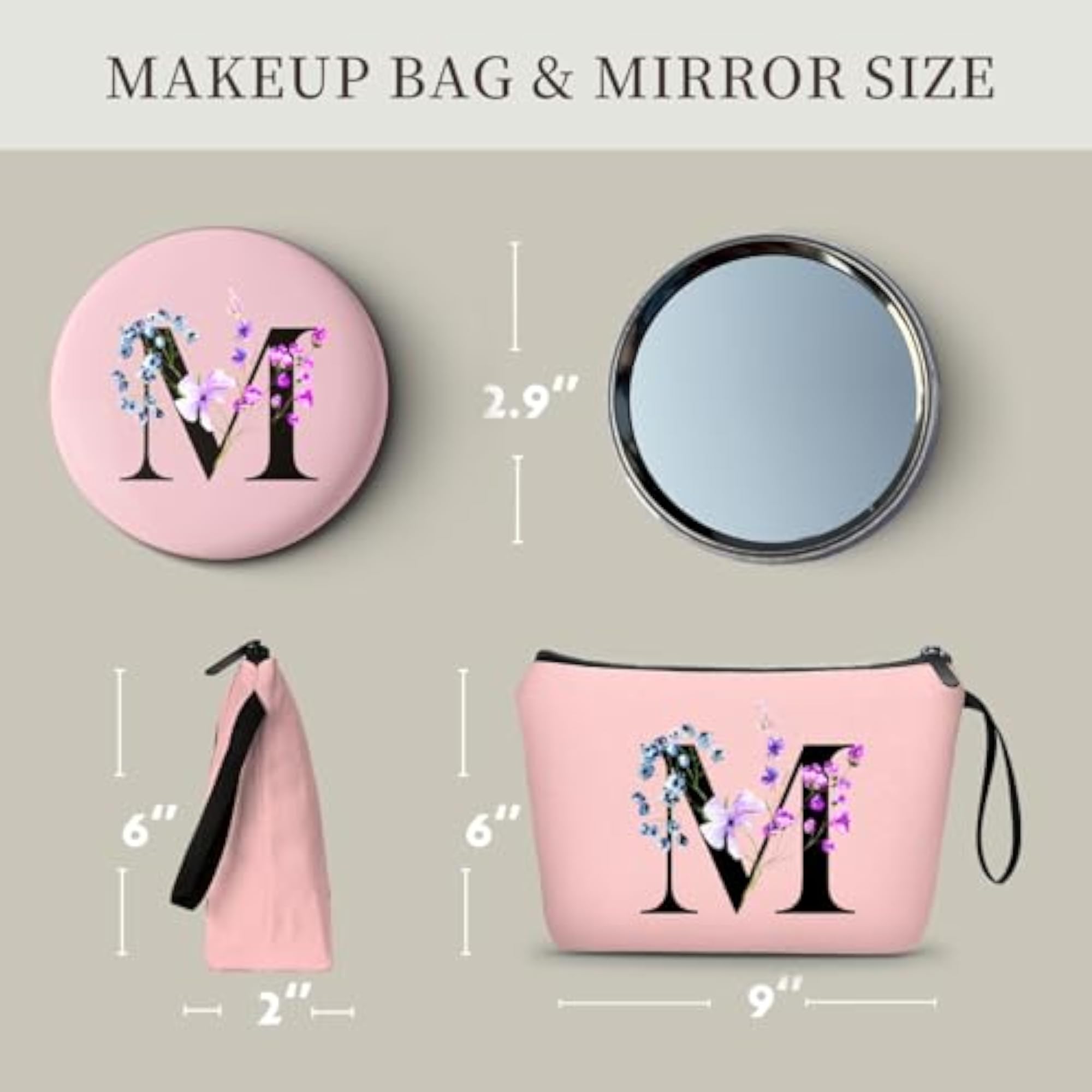 Makeup Bag with Mirror, Unique Birthday Gift for Women