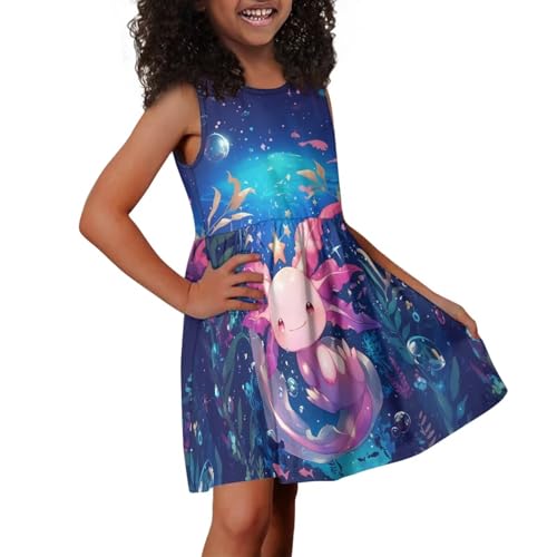 Cute Axolotl Dresses for Girls Sleeveless Tank Dress A Line Swing Sundress with Pockets 2-14T4
