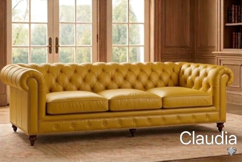 Image of Modern Classic Design Leatherette Luxury Chester Sofa Set with Button Tufted, 3+2+1=6 Seater Sofa for Living Room Home, Office and Lobby (Yellow, 3+2+1=6 Seater Sofa)