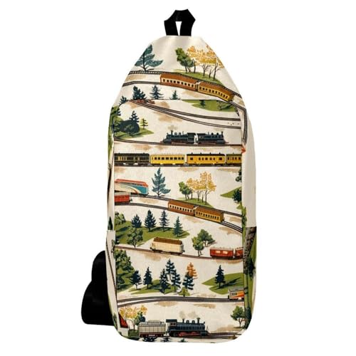 Mochila bandolera de 16x36.5cm con diseño de trenes para hombres y mujeres