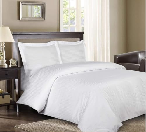 Comfort Beddings Luxurious Emperor Duvet Cover Set 400TC 100% Egyptian Cotton Emperor Quilt Cover with 2 Oxford Pillowcases (White Stripe)