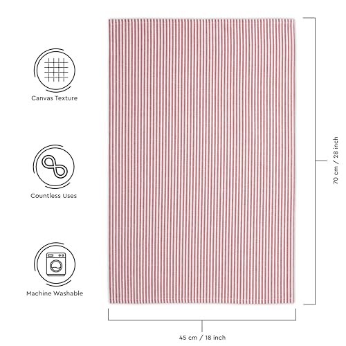 Image of Encasa XO Kitchen Towels Cotton Pack of 4 | 70x45 cm, Ticking Red - Dish Cloths | Highly Absorbent Cleaning & Wiping Cloths for Kitchen | Reusable Tea Towels