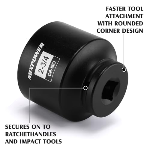 Image of MIXPOWER 3 /4 inch Drive Shallow Impact Socket, CR-MO, 2-3 /4 inch, SAE, 6 Point, Axle Nut Impact Grade Socket for Easy Removal