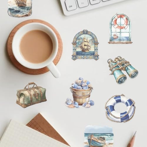 Image of 50 PCS Retro Sailing Stickers for Scrapbooking Journaling Junk Journal Scrapbook Supplies - Waterproof Transparent PET Aesthetic Decals for Resin Crafts Decorative Art Crafts (Retro-2)
