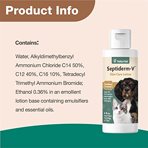 Image of NaturVet Septiderm-V Skin Care Lotion for Dogs & Cats - Pet Health Supplement for Dermatitis, Dog Skin Allergies, Itching, Hot Spots, Cat Rashes - Pet Lotion, Grooming Aid - 4 Oz.