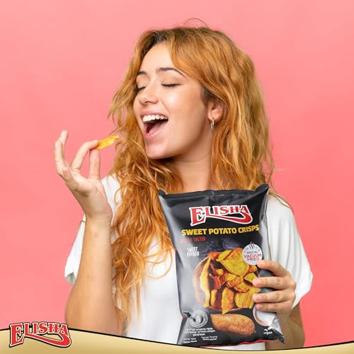 Elisha Vacuum Fried Sweet Potato Chips - Pack of 2 x 75G Crisps Multipack - Gluten Free, Kosher Certified & Vegan Healthy Snacks - Lightly Salted Sweet Potato Pick-Me-Up Snack for Friends & Family