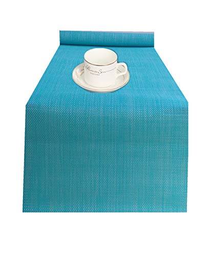 Compatible Placemats Table Runner,WANGCHAO 1 Piece 14x71 Crossweave Woven Vinyl Table Runner Easy to Clean Indoor/Outdoor Table Runner (SkyBlue Table Runner)