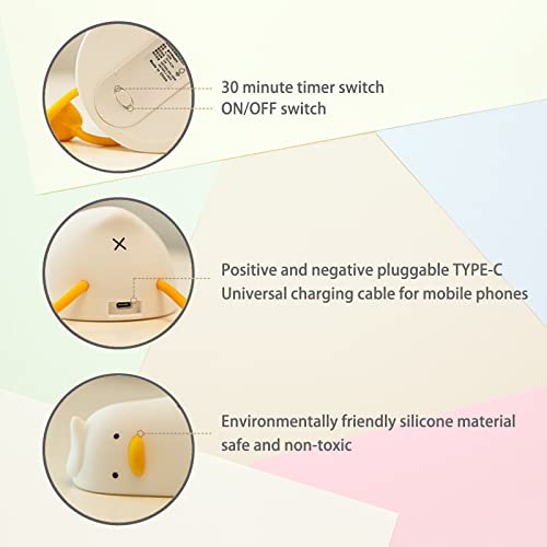 Knoboo Night Light, Led Squishy Duck Lamp, Cute Light Up Duck, Lying Flat Duck Night Light, Silicone Dimmable Timed Bedside Lamp, Touch Light For Breastfeeding Girls Bedroom Decor #TOP4