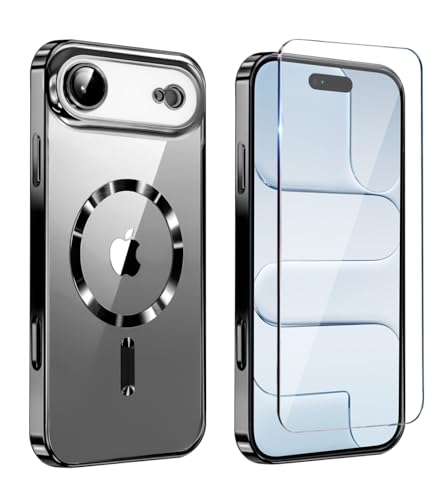 Image of Magnetic Glossy Case for iPhone 17 Air,iPhone 17Air Phone Case Slim Clear Luxury with Screen Protector & Camera Protector [Compatible with MagSafe], Shockproof Cover for iPhone Air 17-Black