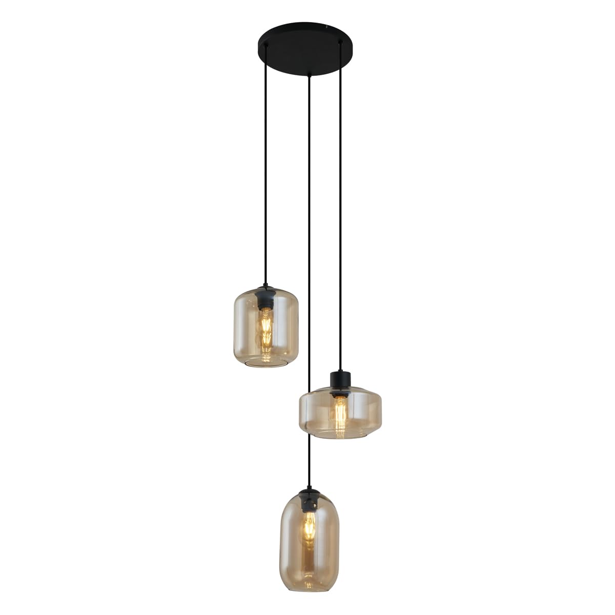 Qazqa Modern Pendelleuchte, Pendellampe - Sheena - mit bernsteinfarbenem Glas, Vintage, Rund, 3-flammig, 42cm,
