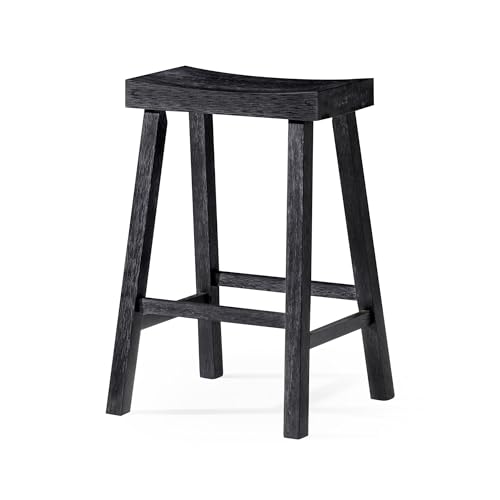 Maven Lane Vincent Counter Stool â€“ 26 Inches â€“ Rectangular Stool with Footrest â€“ Black Solid Wood â€“ Space-Saving Design for Kitchen Counters & Islands
