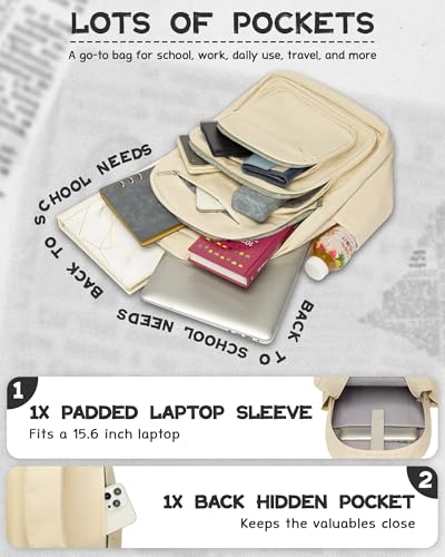 Backpack for Middle High School Teen Boys Girls Large College Bookbag with Laptop Compartment Back to School Book Bags Mochilas Escolares para Niños Niñas Adolescentes (Beige, Solid) - Image 4