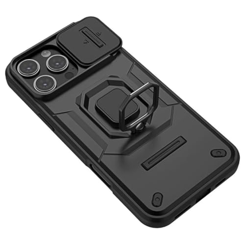 Image of SHINESTAR Tough Armor iPhone 15 Pro Max Bumper Back Case Cover | Ring Holder & Sliding Camera Shield Cover | 360 Degree Protection Back Case Cover for Apple iPhone 15 Pro Max (Black)