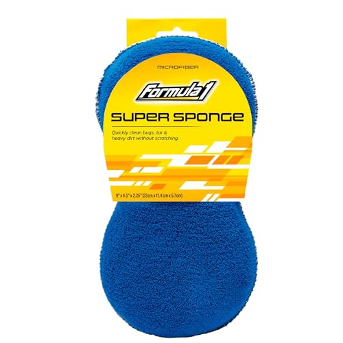 Formula 1 Super Car Wash Sponge Two-Sided Microfiber Sponge with Mesh Scrubber Side Intense Clean Durable & Effective Car Cleaning Supplies
