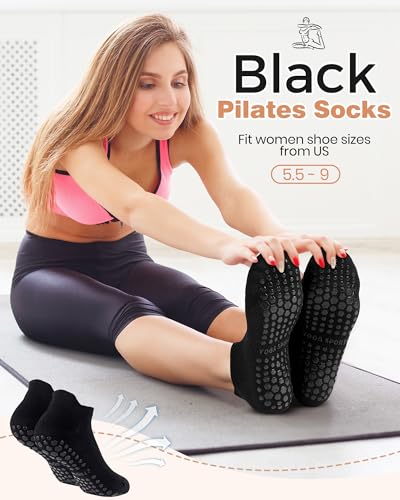 8 Pairs Non Slip Pilates Socks with Grips for Women Bulk Yoga Anti Skid Athletic Socks for Barre Ballet Hospital2