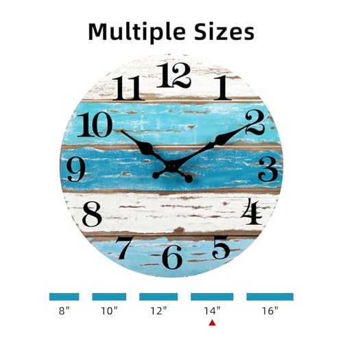 Image of CHYLIN Nautical 14 Inch Wall Clock, Blue Ocean Theme, Silent Sweep Movement, Easy to Read, Good Gift