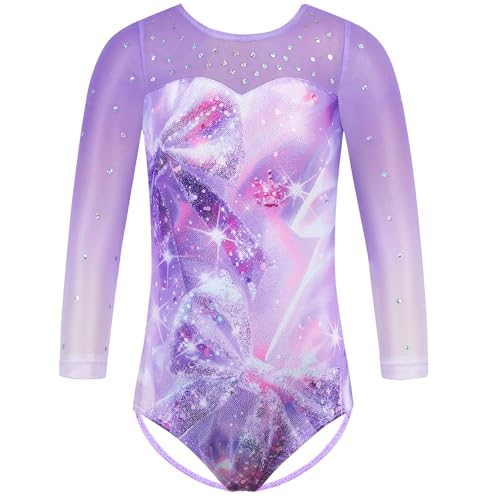 HUAANIUE Kinder Turnanzug Mädchen 3-14 Jahre, Bunte Gymnastikanzüge mit Langen Ärmeln & Ärmellos, elastisch & atmungsaktiv, perfekt für Ballett, Tanz & Training (B432-Lila Schleife, 8-9 Jahre) HUAANIUE Kinder Turnanzug Mädchen 3-14 Jahre, Bunte Gymnastikanzüge mit Langen Ärmeln & Ärmellos, elastisch & atmungsaktiv, perfekt für Ballett, Tanz & Training (B432-Lila Schleife, 8-9 Jahre)
