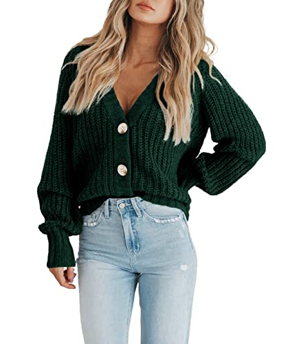 Image of PRETTYGARDEN Women's Chunky Knit Open Front Sweater Long Sleeve Button Loose Short Cardigan Outerwear Coats