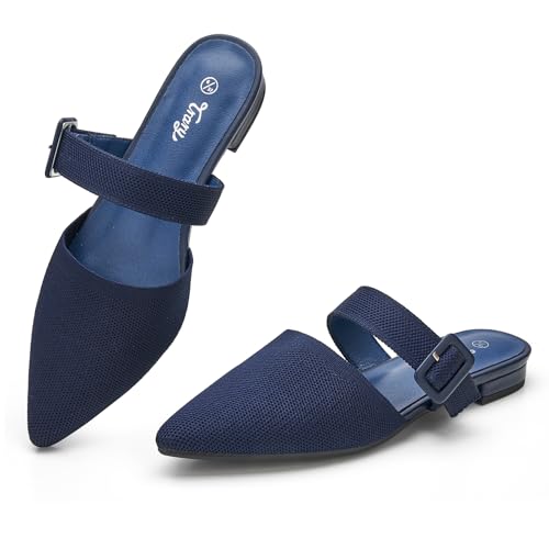 Trary Mules for Women Closed Pointed Toe Knit Womens Flats