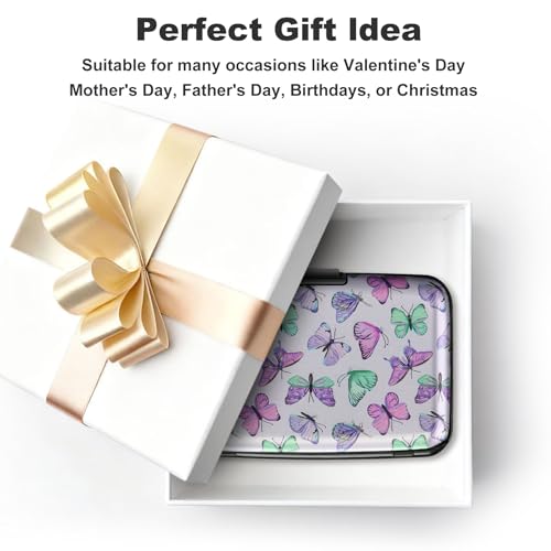 Image of ELFISH Mini RFID Aluminum Wallet Credit Cards Holder Business Card Case Metal ID Case for Men Women(Colorful Butterflies)