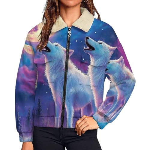 Veste polaire femme zippé avec col revers manteau fantastique doublé sherpa