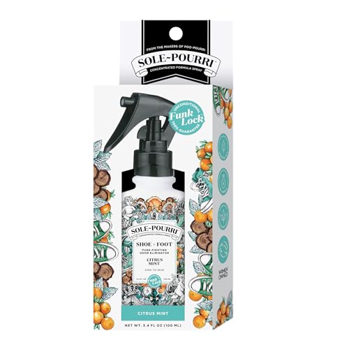 Image of Sole-Pourri Shoe Deodorizer + Foot Spray,3.4 Fl Oz,Up to 150 Uses,Funk-Fighting Odor Freshener with Essential Oils,for Smelly Shoes,Feet & Gym Bags,Citrus & Mint Scent,(Pack of 2)