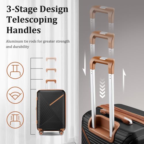 Durable 4-Piece Luggage Set (14/20/24/28 Inch),Expandable Hard Shell Suitcases with 360° Silent Spinner Wheels, TSA Lock, Lightweight PP Material (Black)2