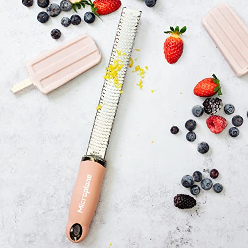 Image of Microplane Zester Grater in Dusty Rose for Citrus Fruits, Hard Cheese, Ginger, Chocolate and Nutmeg with Fine Stainless Steel Blade - Made in USA