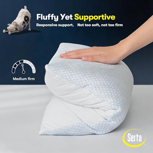 Image of Serta Cooling Down Alternative Bed Pillows King Size Set of 2, Reversible Cooling & Cotton Fabric, Medium Soft, Breathable Pillow for Hot, Side, Back & Stomach Sleepers, 20 inch x 36 inch, White Cooling