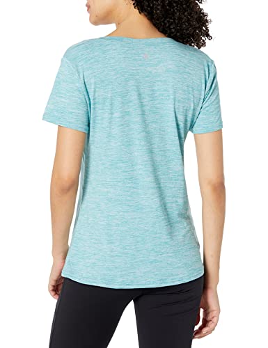 Danskin Women's 2 Pack Essential V Neck T-Shirt, White/Blue Ocean Space Dye, Small #TOP23